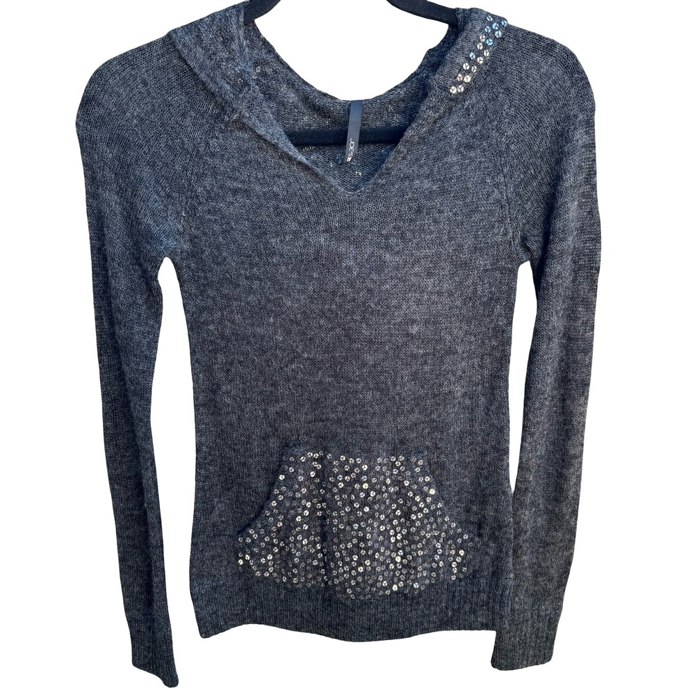 Joes Jeans Y2K Indie Sleaze Mohair Wool Blend Glam Sequin Hoodie Sweater Gray S